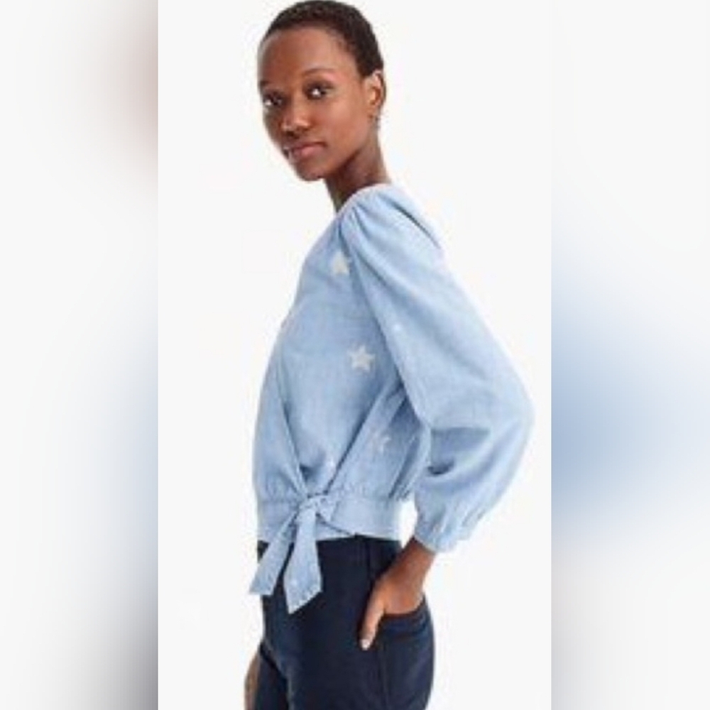 J. Crew Sky Blue Wrap Blouse - Picture 3 of 11